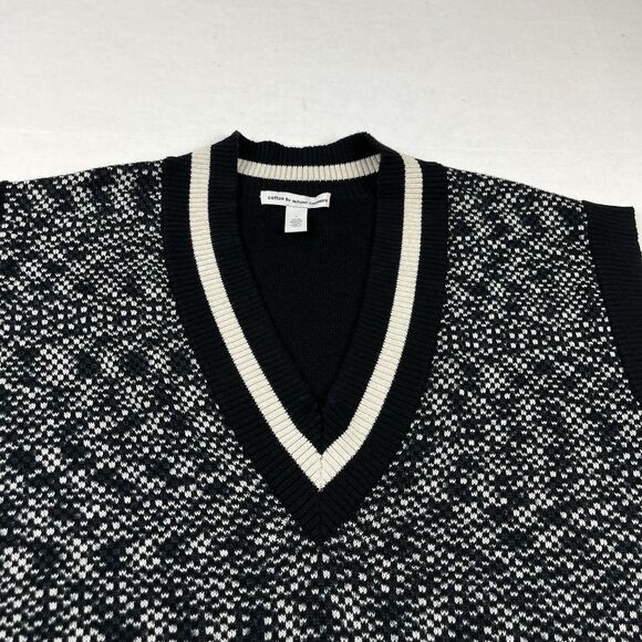 Autumn Cashmere Cotton Sweater Vest Black Tan Sleeveless Knit Casual - Picture 3 of 9